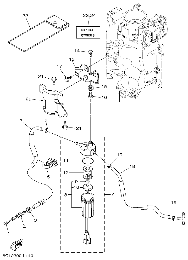 Yamaha F225FET, FL225FET FUEL 1 parts diagram